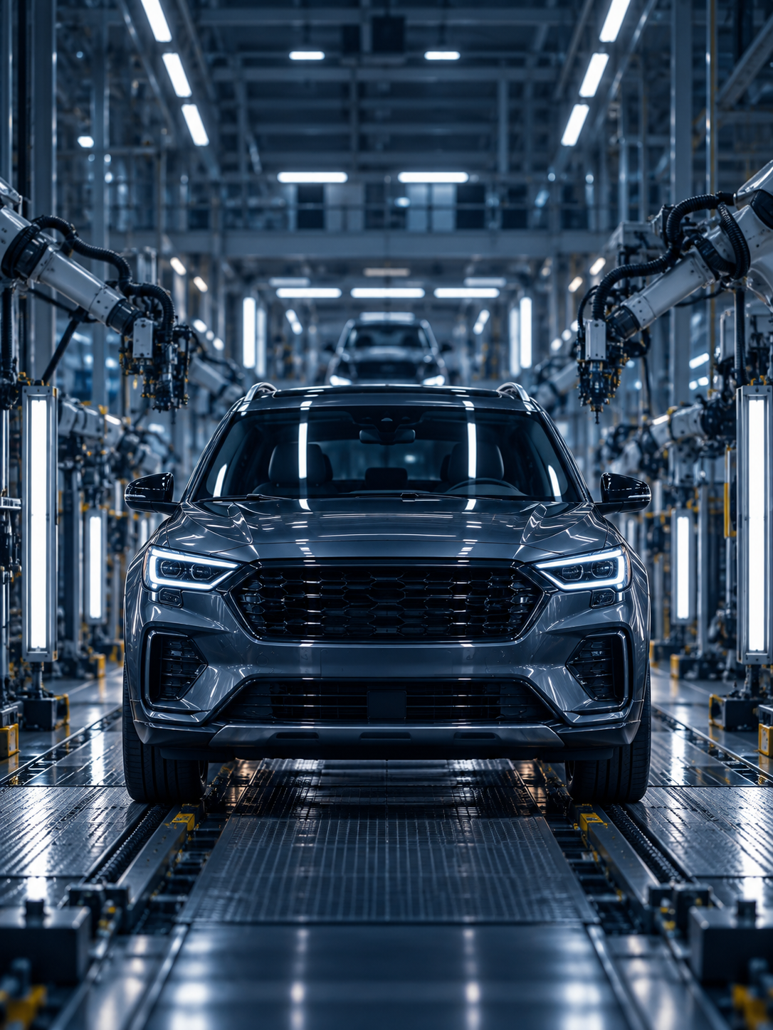 Vehicle on an automated manufacturing assembly line