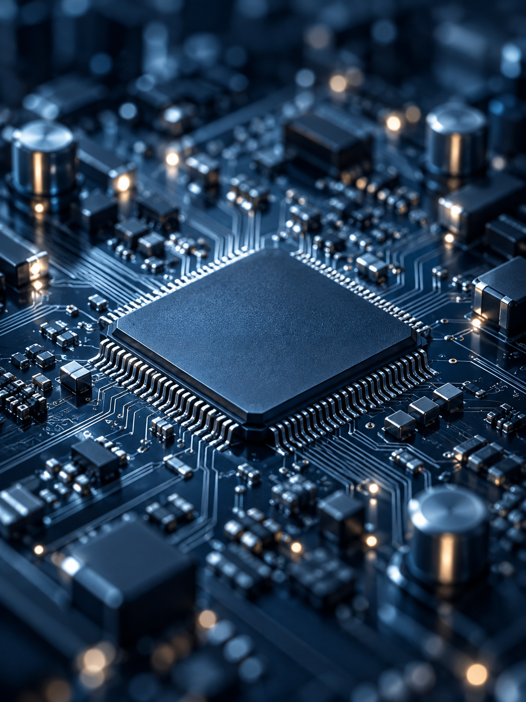 Close-up of a processor and electronic circuit board